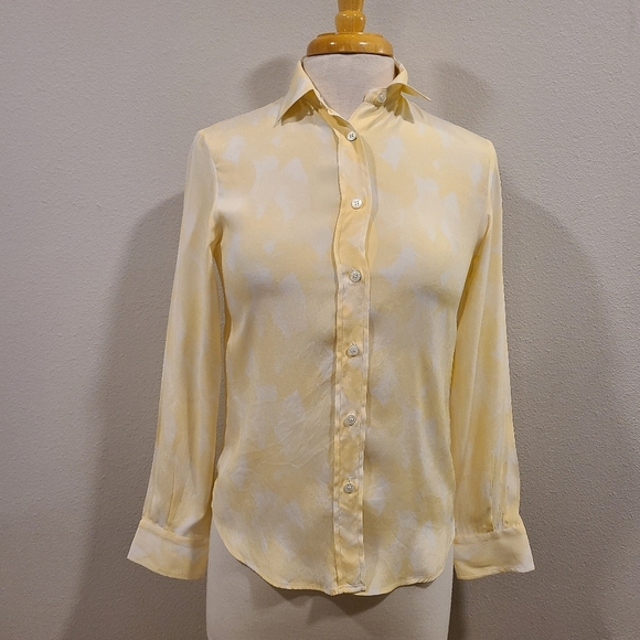 Amina Rubinacci Yuppy Yellow Leaf Print Silk Blouse - Picture 2 of 8